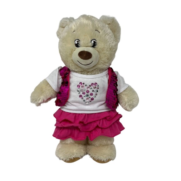 Build a Bear Workshop BABW Pink Skirt w/ White Shirt & Sequin Vest‎ Outfit ONLY - Picture 4 of 5